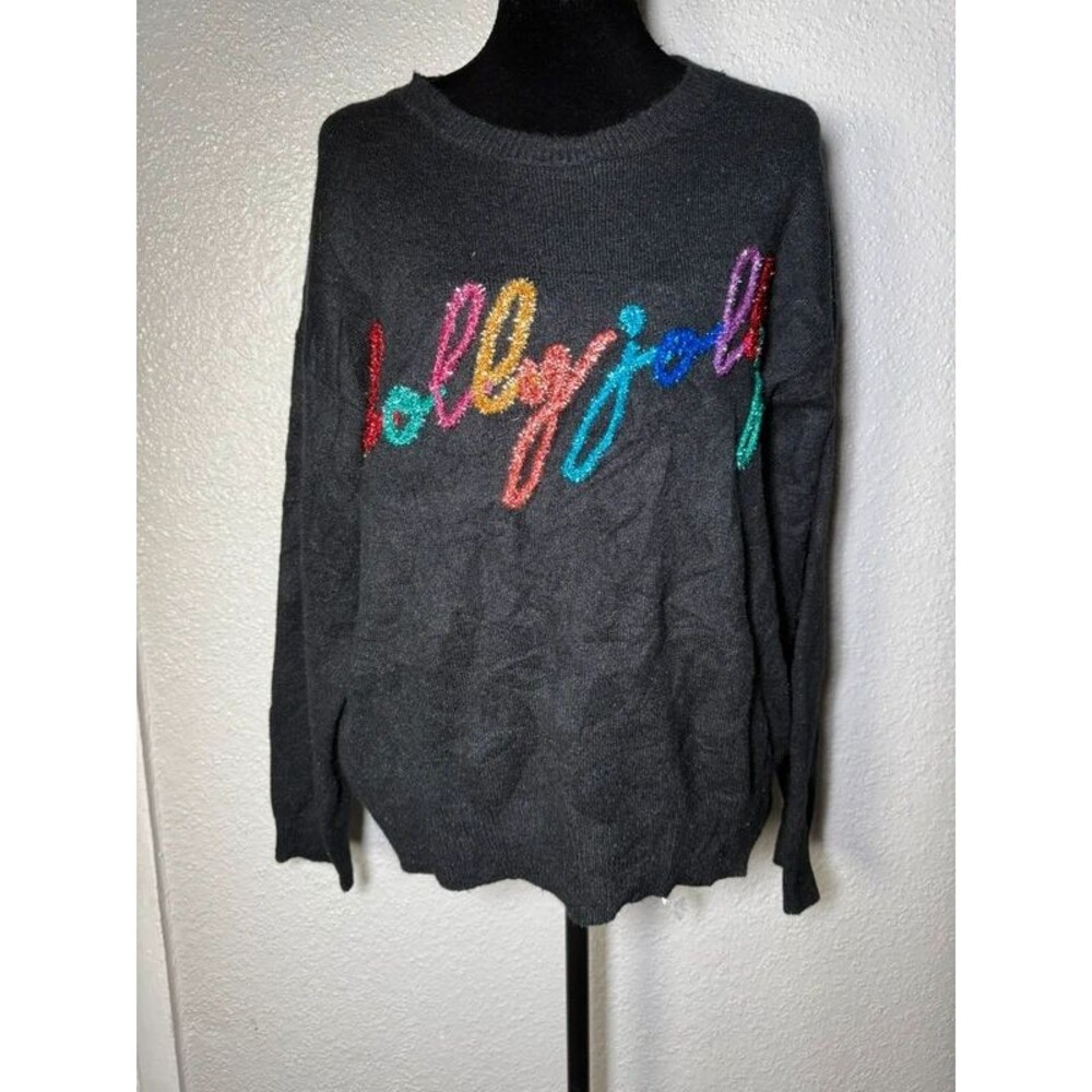 LE LIS Collection Holly Jolly Christmas Sweater black Multicolor Tinsel size XS